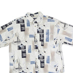 ROUNDTREE & YORKE Mens White Blue Yachts Cotton Shirt L Nautical Print Casual