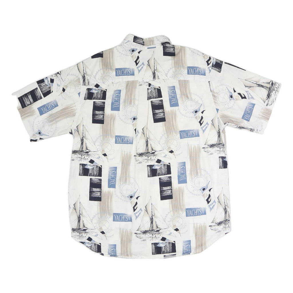 ROUNDTREE & YORKE Mens White Blue Yachts Cotton Shirt L Nautical Print Casual