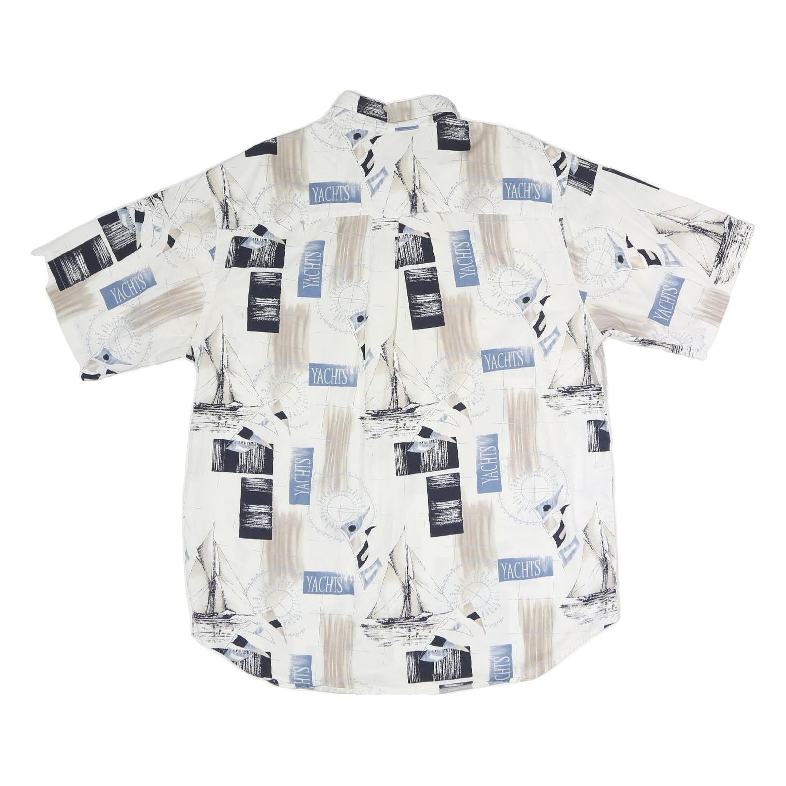 ROUNDTREE & YORKE Mens White Blue Yachts Cotton Shirt L Nautical Print Casual