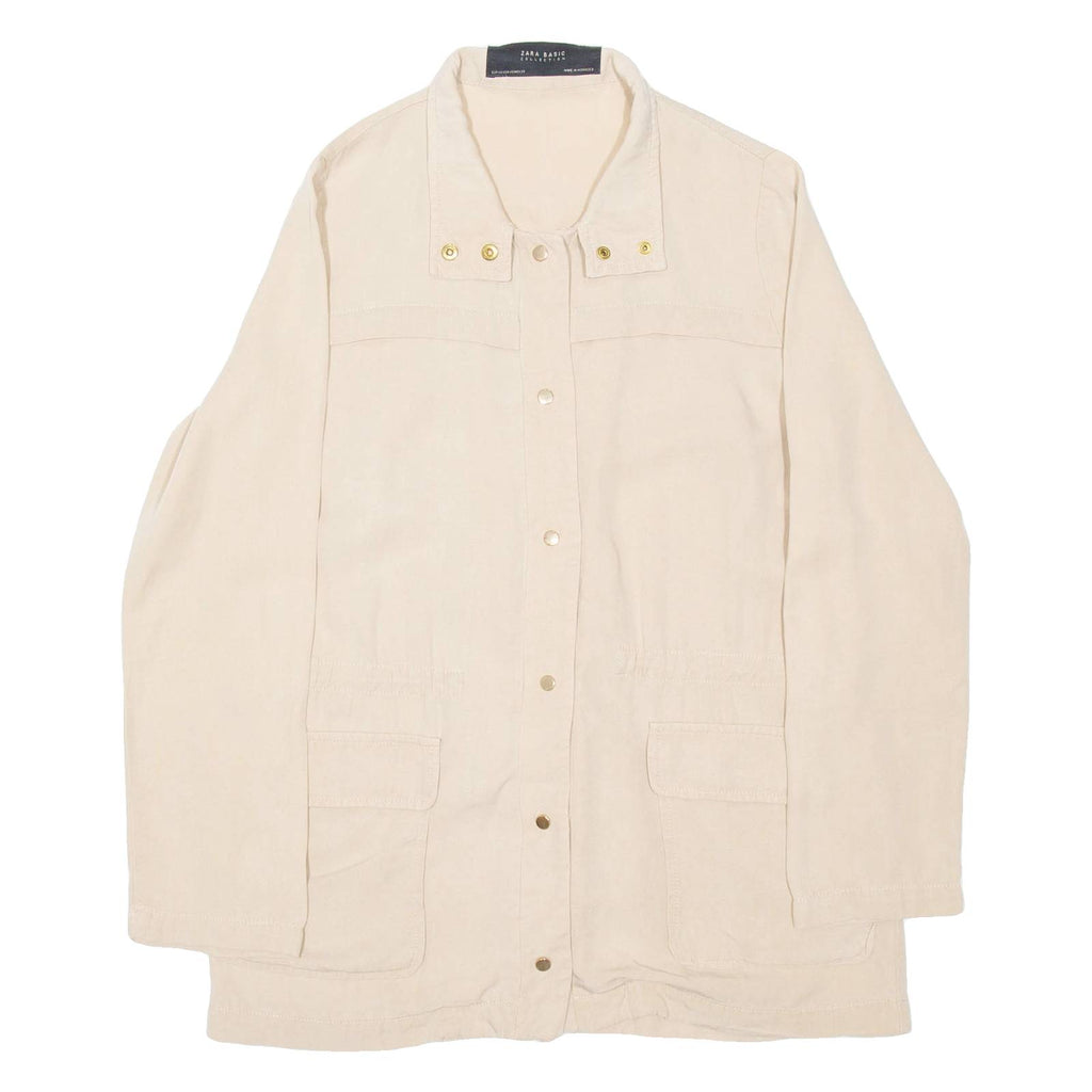 ZARA Womens Shirt Beige Button Neck Long Sleeve XS