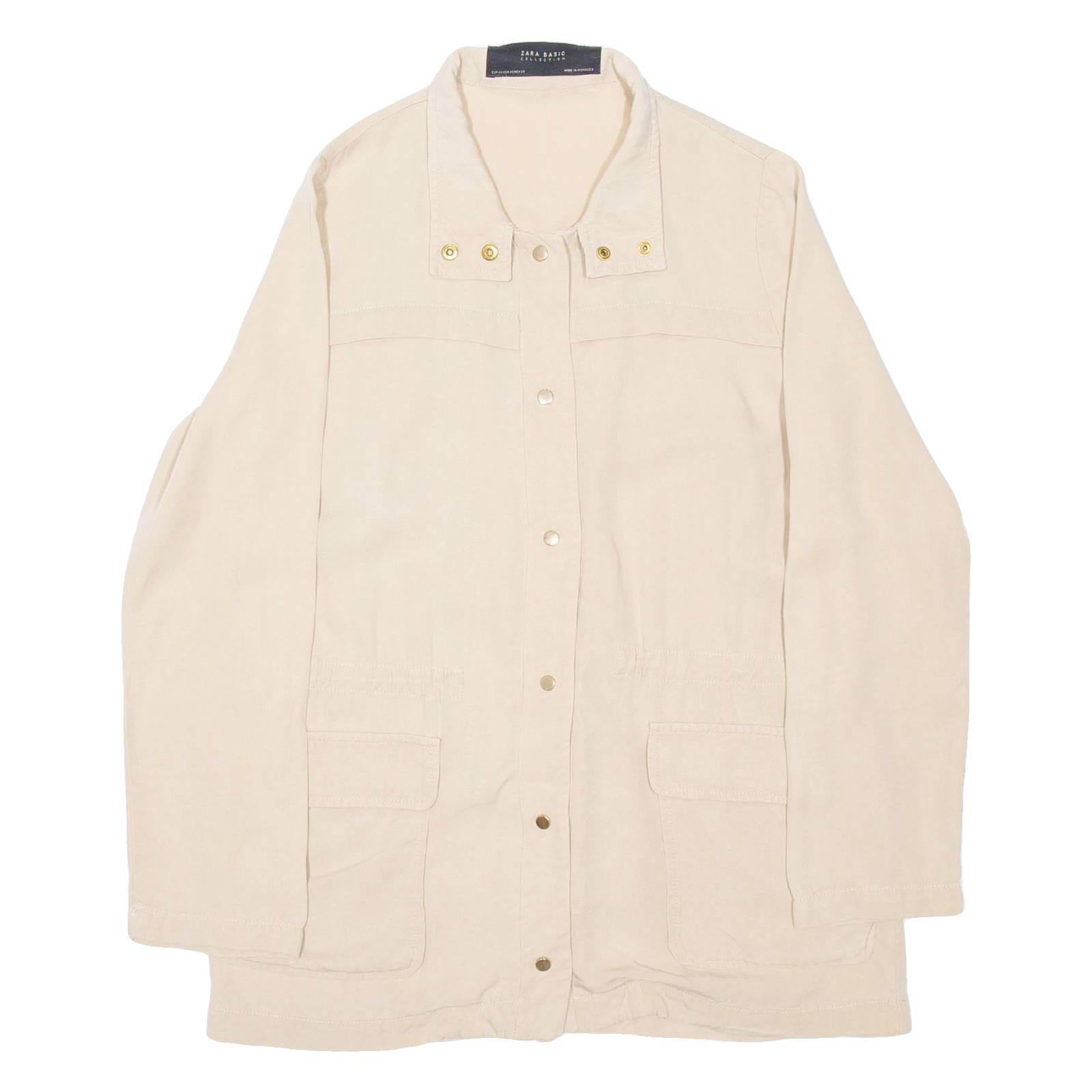 ZARA Womens Shirt Beige Button Neck Long Sleeve XS