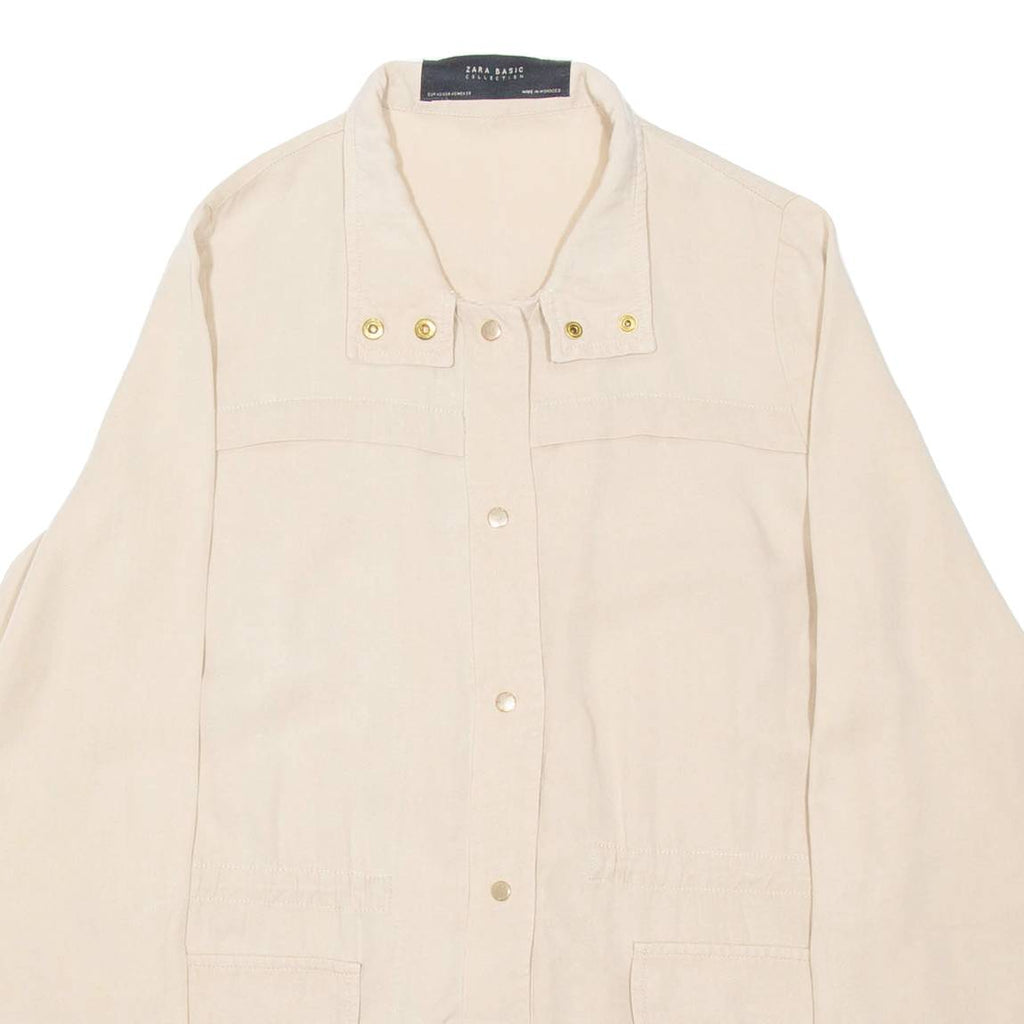 ZARA Womens Shirt Beige Button Neck Long Sleeve XS