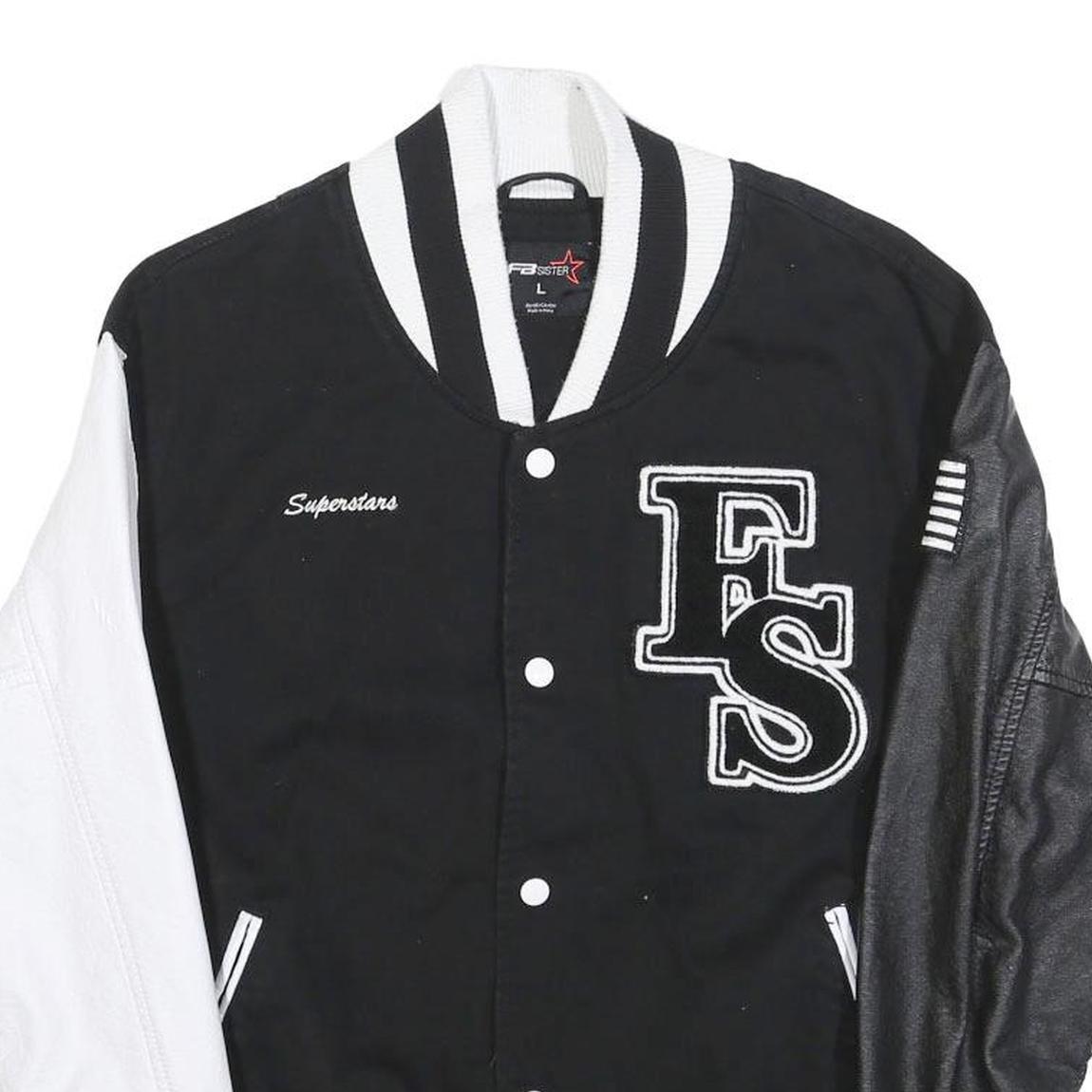 FB SISTER Boys Black & White Letterman Style Button L Cotton Blend Jacket