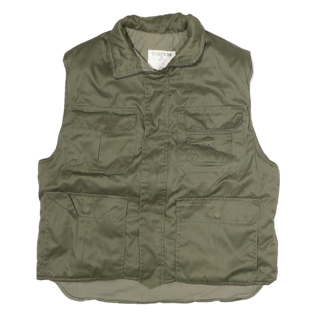 TRUCKER Mens Green Cotton Zip Jacket XL Utility Pockets Casual Workwear Outdoor