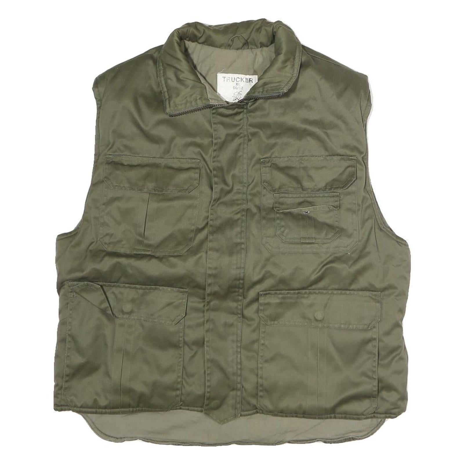 TRUCKER Mens Green Cotton Zip Jacket XL Utility Pockets Casual Workwear Outdoor