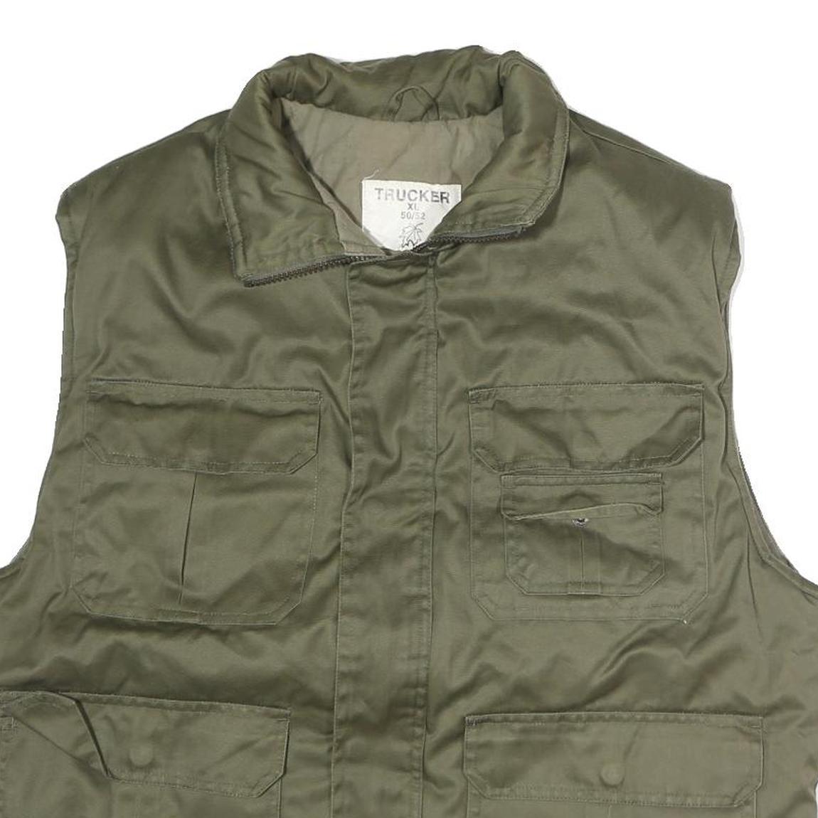 TRUCKER Mens Green Cotton Zip Jacket XL Utility Pockets Casual Workwear Outdoor