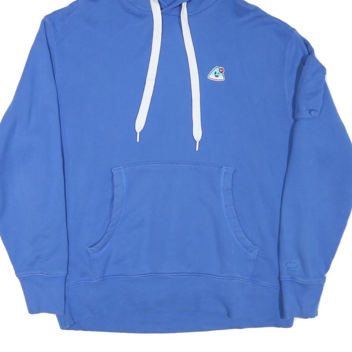 NIKE Mens Blue Hoodie L Cotton Blend Casual Pullover with Front Pocket