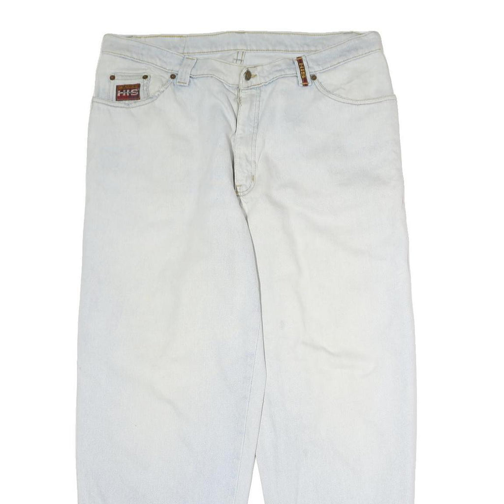 HIS Mens Regular Fit White Denim Jeans W38 L29 Relaxed Cotton Zip Closure