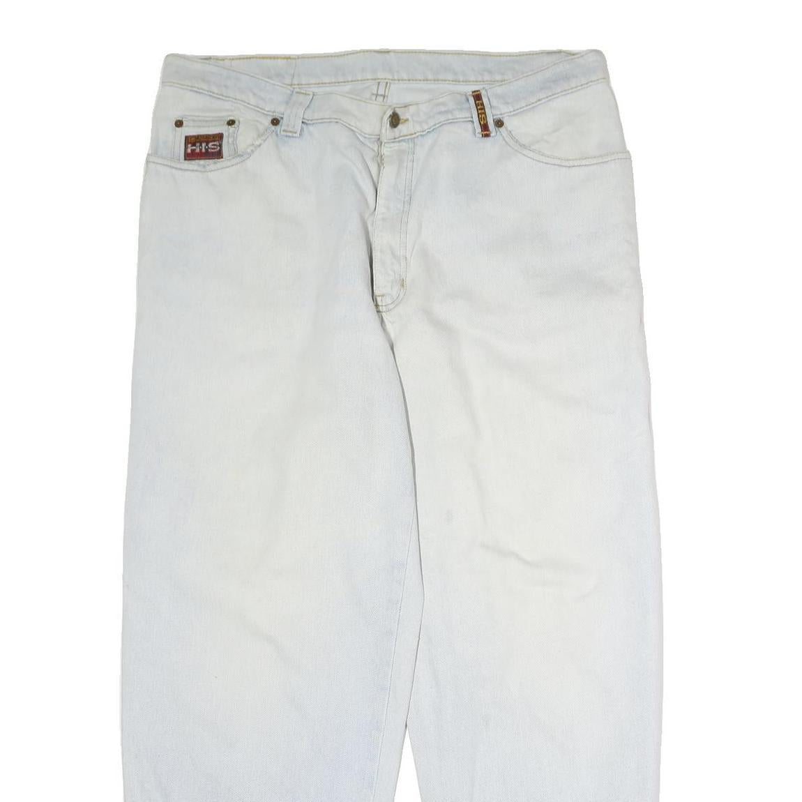 HIS Mens Regular Fit White Denim Jeans W38 L29 Relaxed Cotton Zip Closure