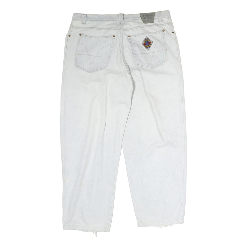 HIS Mens Regular Fit White Denim Jeans W38 L29 Relaxed Cotton Zip Closure