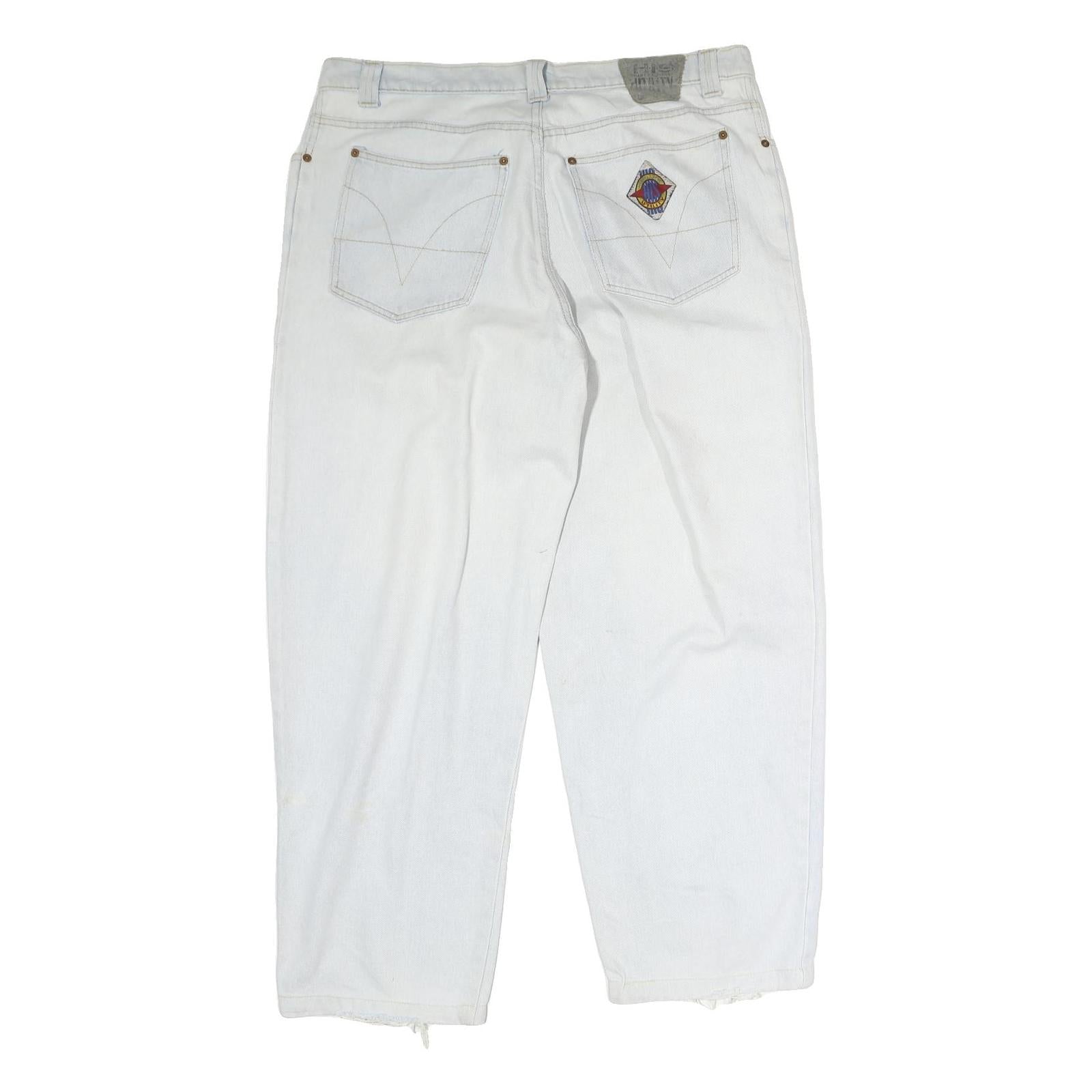 HIS Mens Regular Fit White Denim Jeans W38 L29 Relaxed Cotton Zip Closure