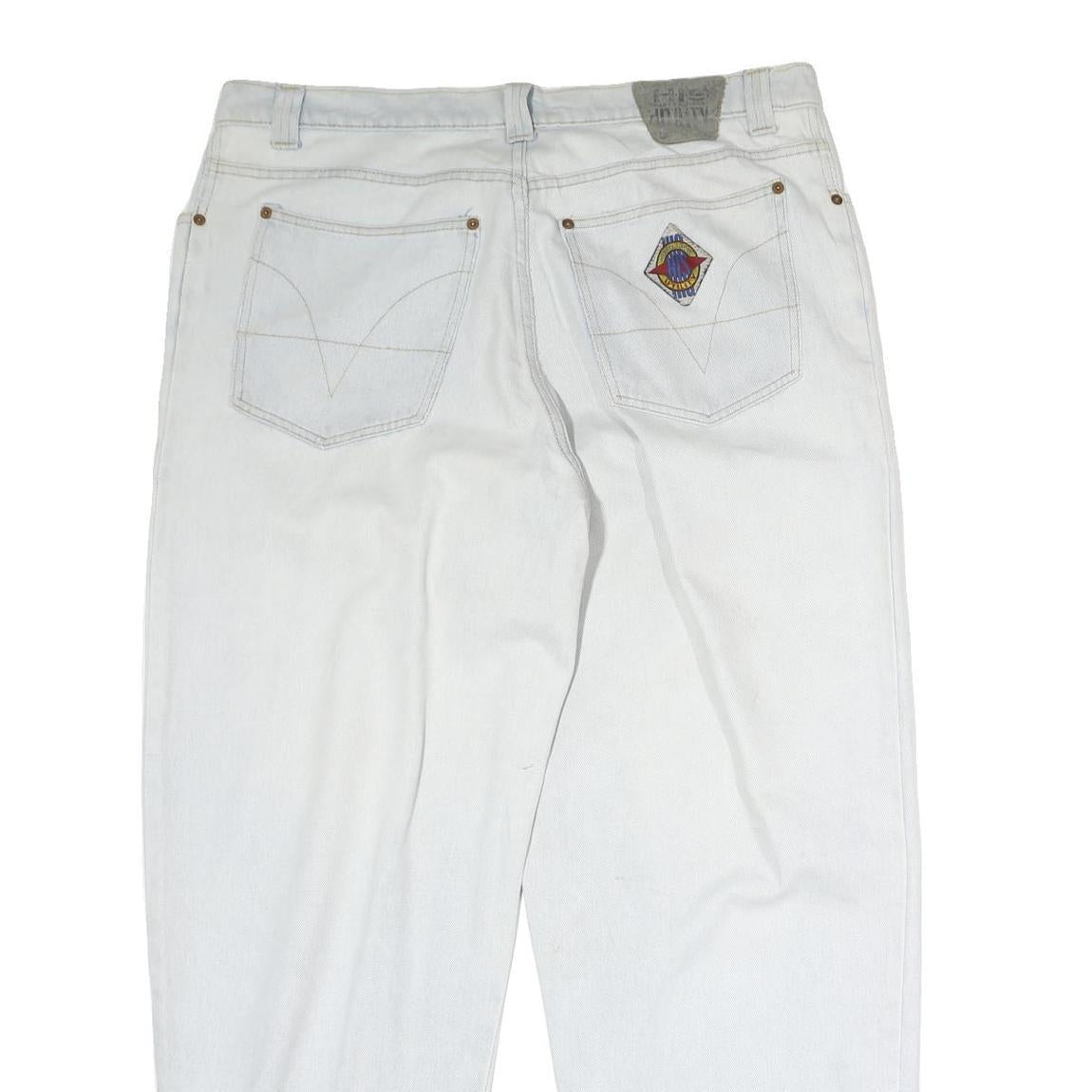HIS Mens Regular Fit White Denim Jeans W38 L29 Relaxed Cotton Zip Closure