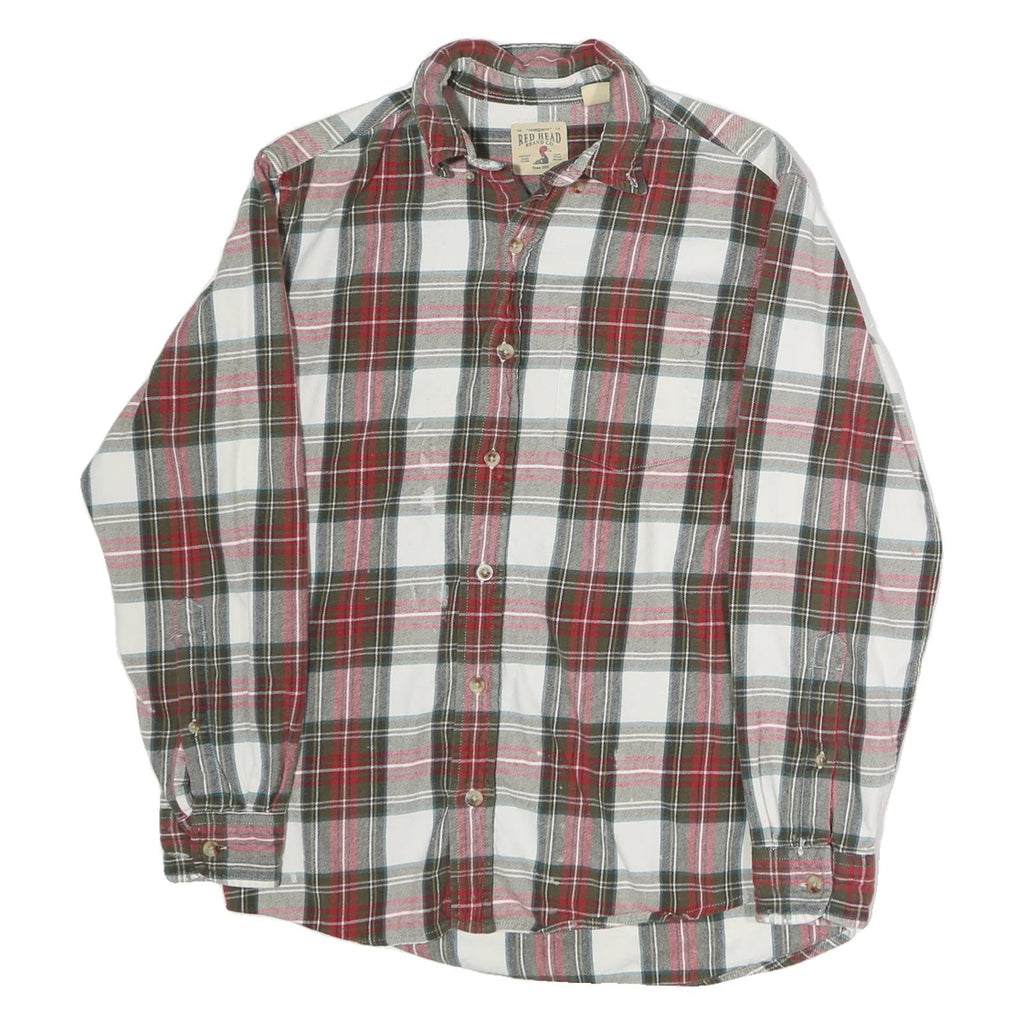 REDHEAD Mens Red Green White Check Shirt M Cotton Casual Long Sleeve Button