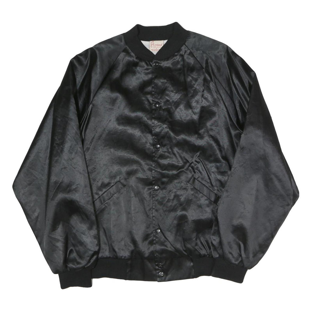CARDINAL Mens Black Satin Bomber L Polyester Blend Button Jacket Plain Relaxed