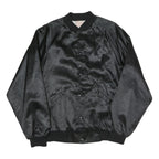 CARDINAL Mens Black Satin Bomber L Polyester Blend Button Jacket Plain Relaxed