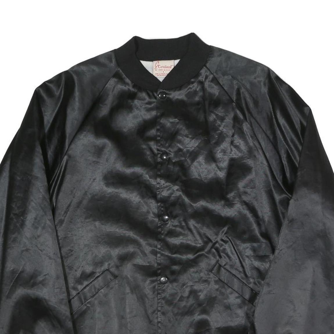 CARDINAL Mens Black Satin Bomber L Polyester Blend Button Jacket Plain Relaxed