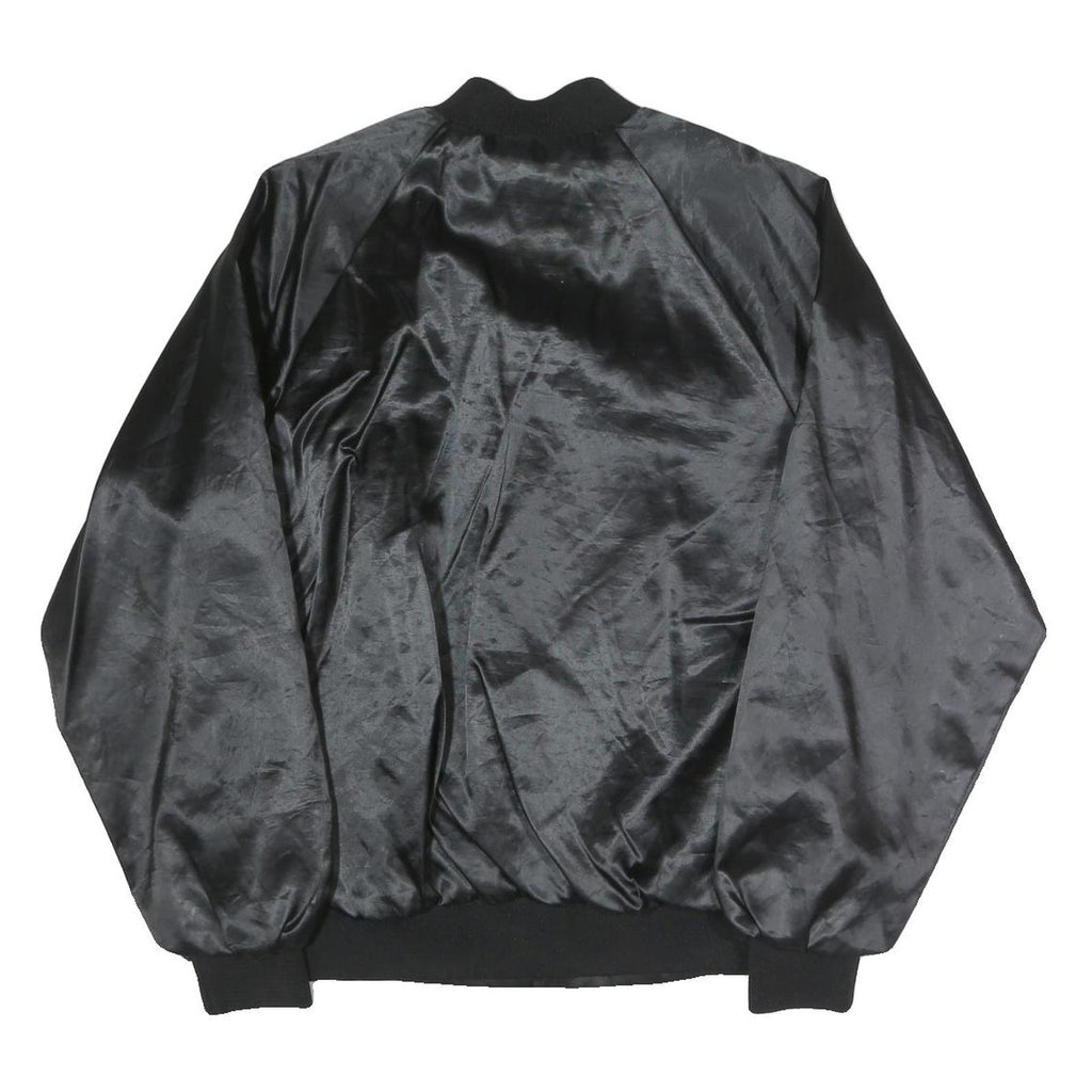 CARDINAL Mens Black Satin Bomber L Polyester Blend Button Jacket Plain Relaxed