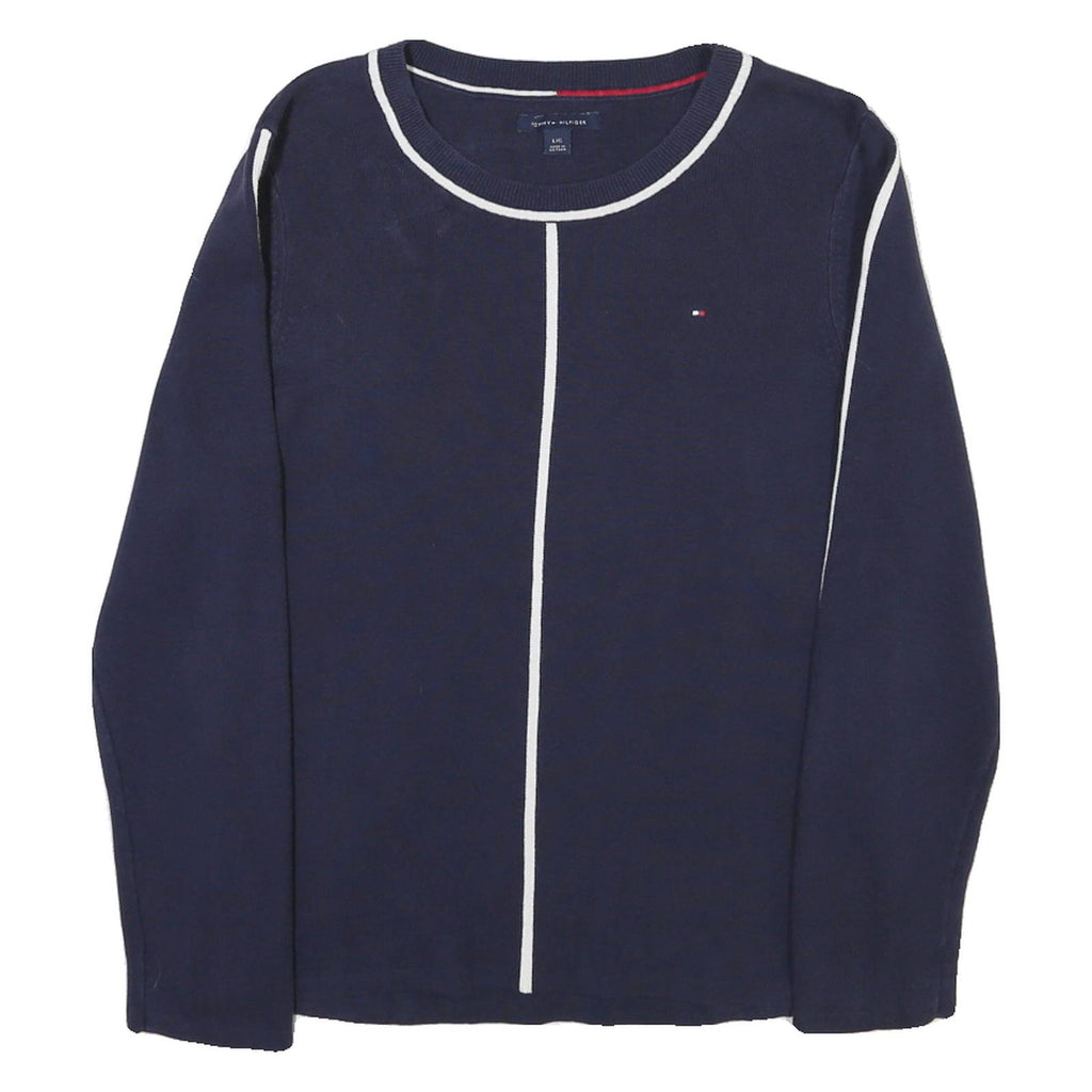 TOMMY HILFIGER Womens Navy Blue Plain Jumper Crew Neck Basic Knit L Stylish