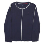 TOMMY HILFIGER Womens Navy Blue Plain Jumper Crew Neck Basic Knit L Stylish