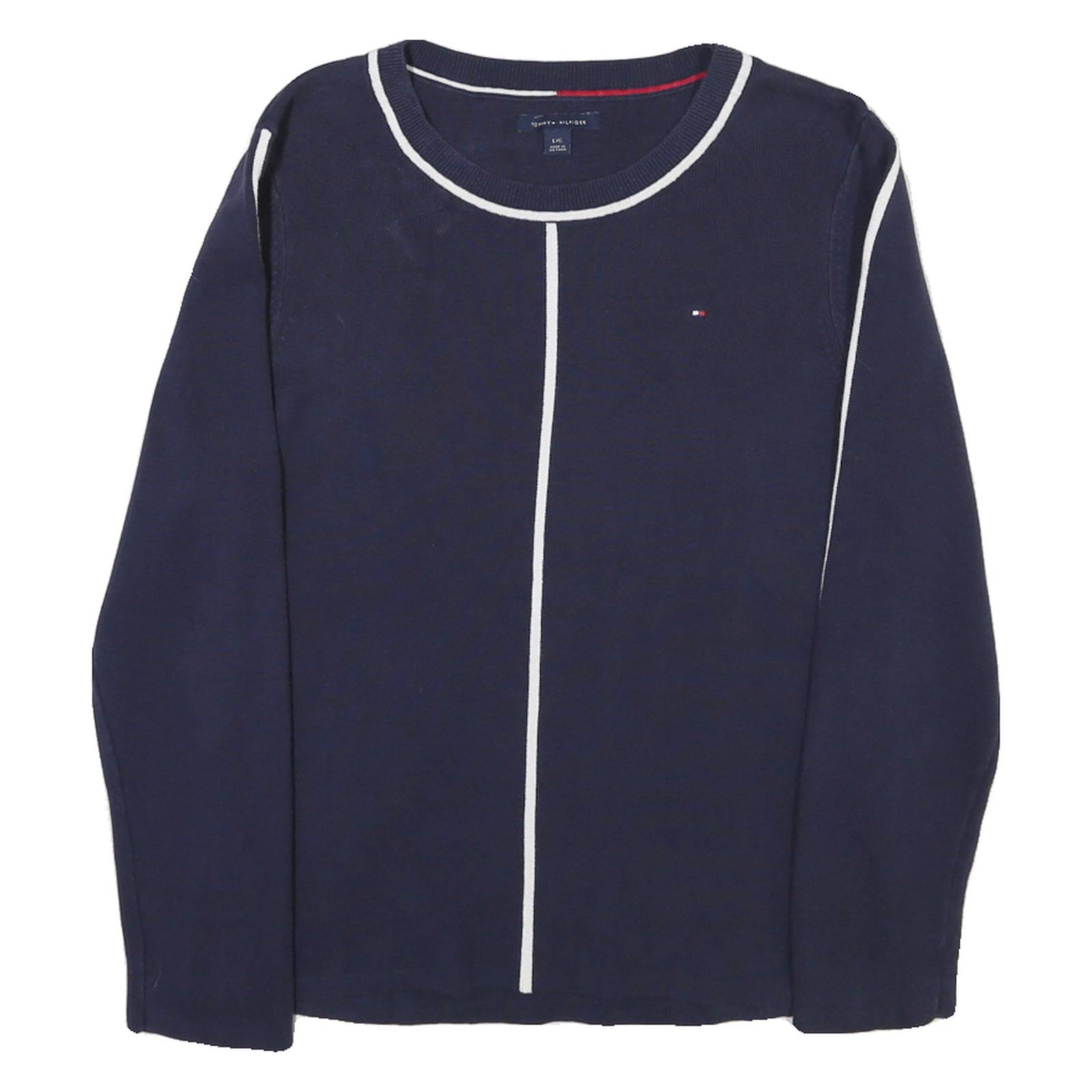 TOMMY HILFIGER Womens Navy Blue Plain Jumper Crew Neck Basic Knit L Stylish