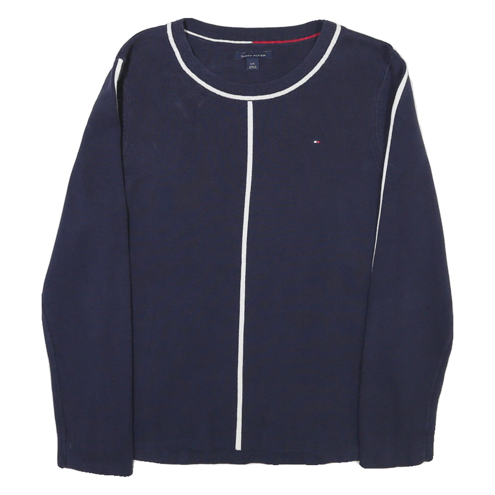 TOMMY HILFIGER Womens Navy Blue Plain Jumper Crew Neck Basic Knit L Stylish