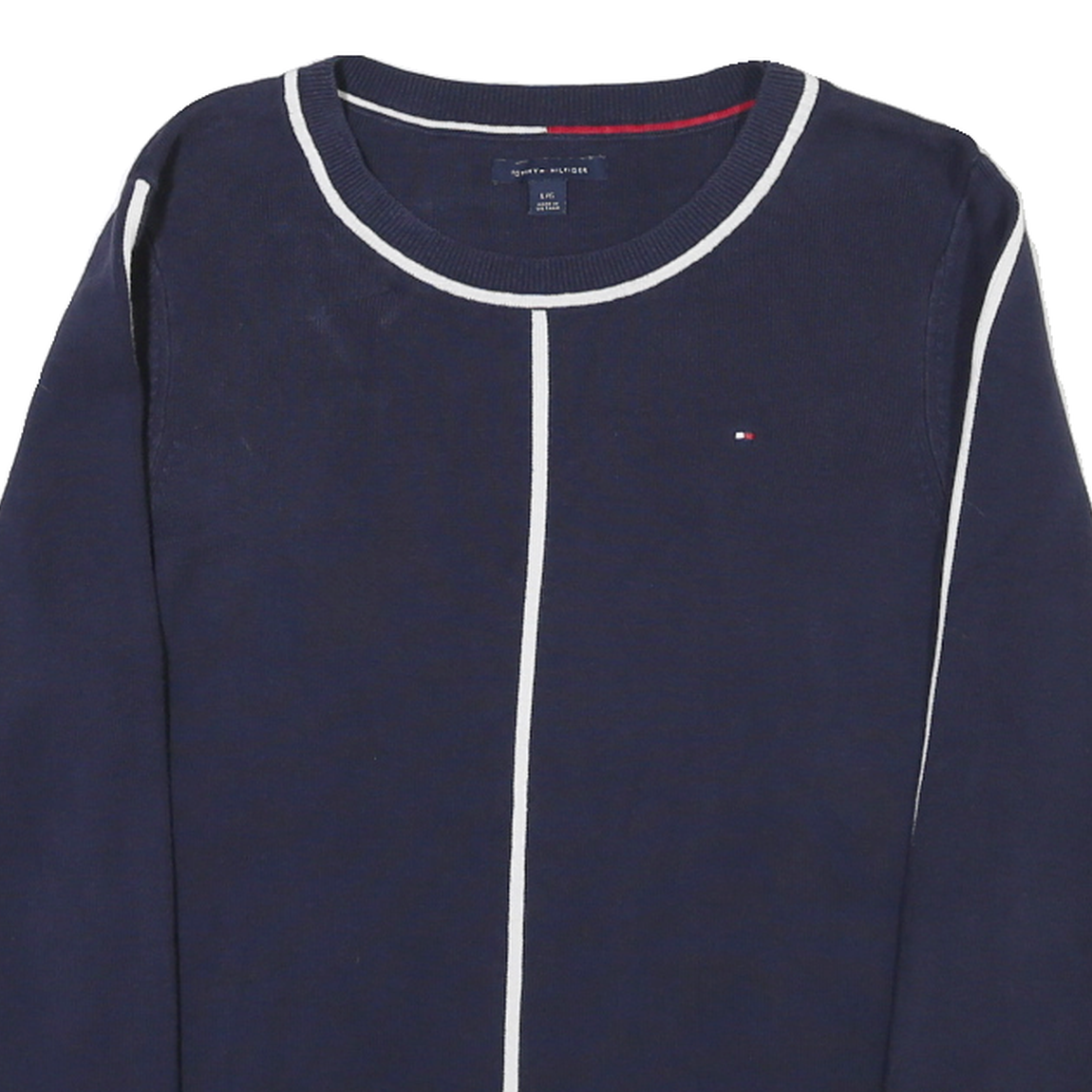 TOMMY HILFIGER Womens Navy Blue Plain Jumper Crew Neck Basic Knit L Stylish