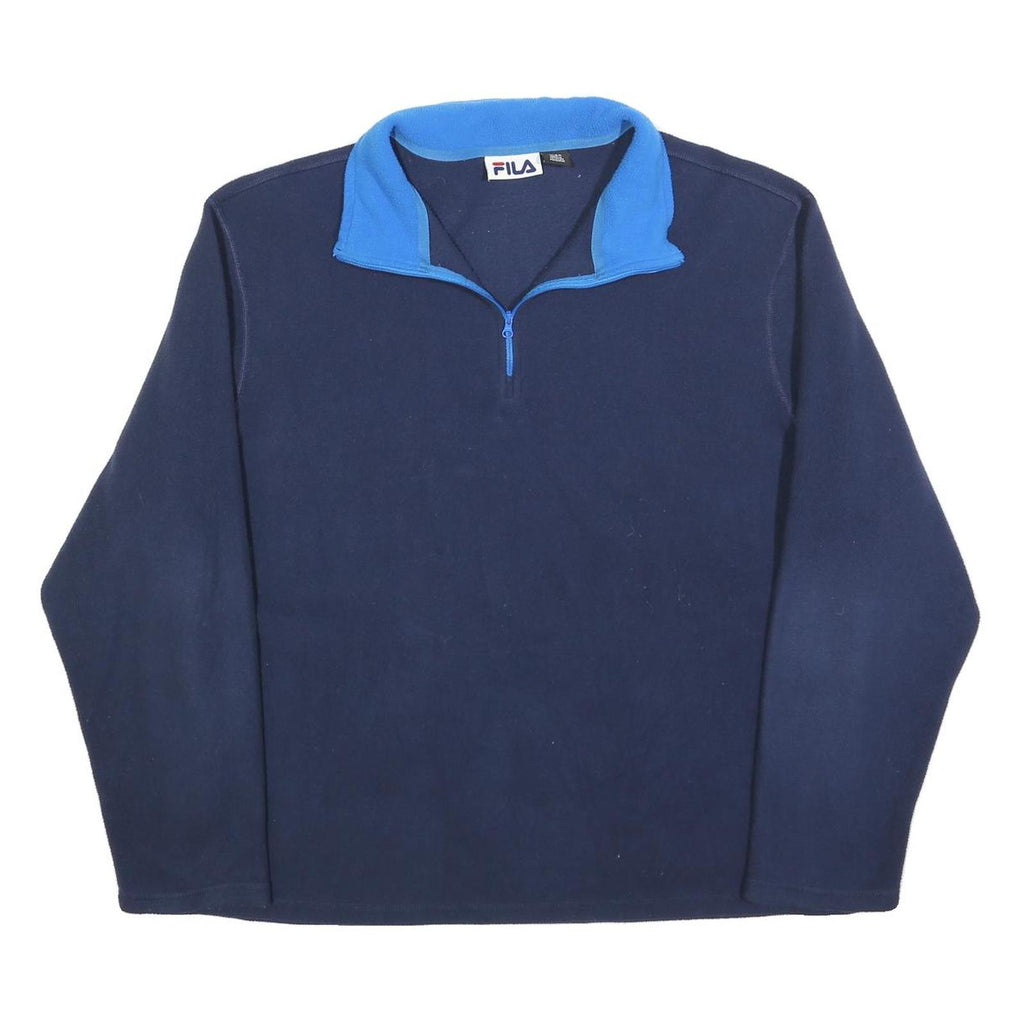 FILA Mens Navy Blue Pullover Plain 1/4 Zip Polyester XL Sports Jumper Cozy