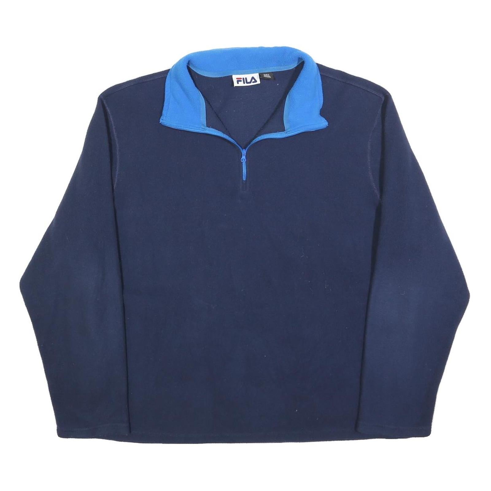 FILA Mens Navy Blue Pullover Plain 1/4 Zip Polyester XL Sports Jumper Cozy