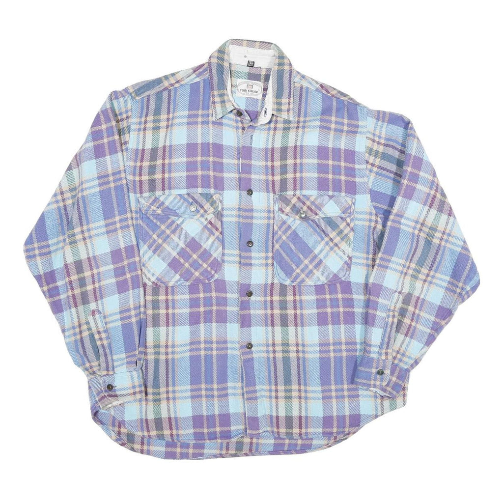 Mens Blue & Purple Check Shirt M Cotton Blend Workwear Relaxed Fit Casual