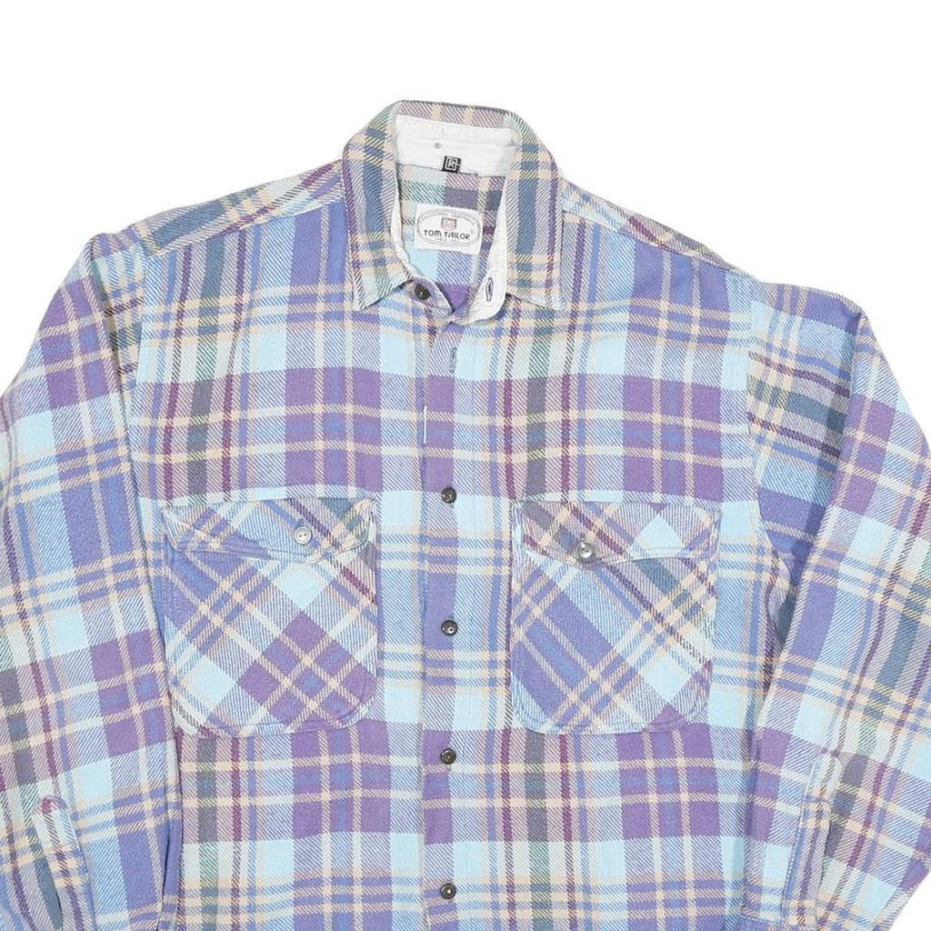 Mens Blue & Purple Check Shirt M Cotton Blend Workwear Relaxed Fit Casual