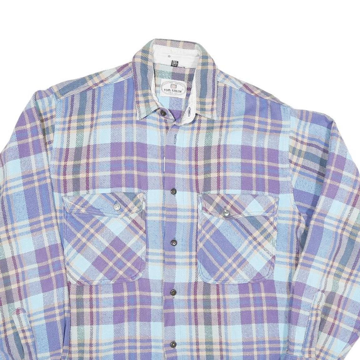 Mens Blue & Purple Check Shirt M Cotton Blend Workwear Relaxed Fit Casual
