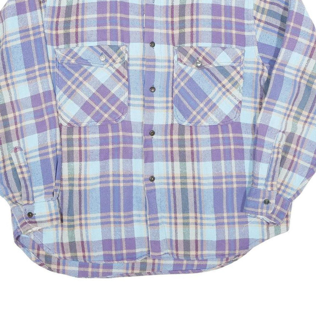 Mens Blue & Purple Check Shirt M Cotton Blend Workwear Relaxed Fit Casual