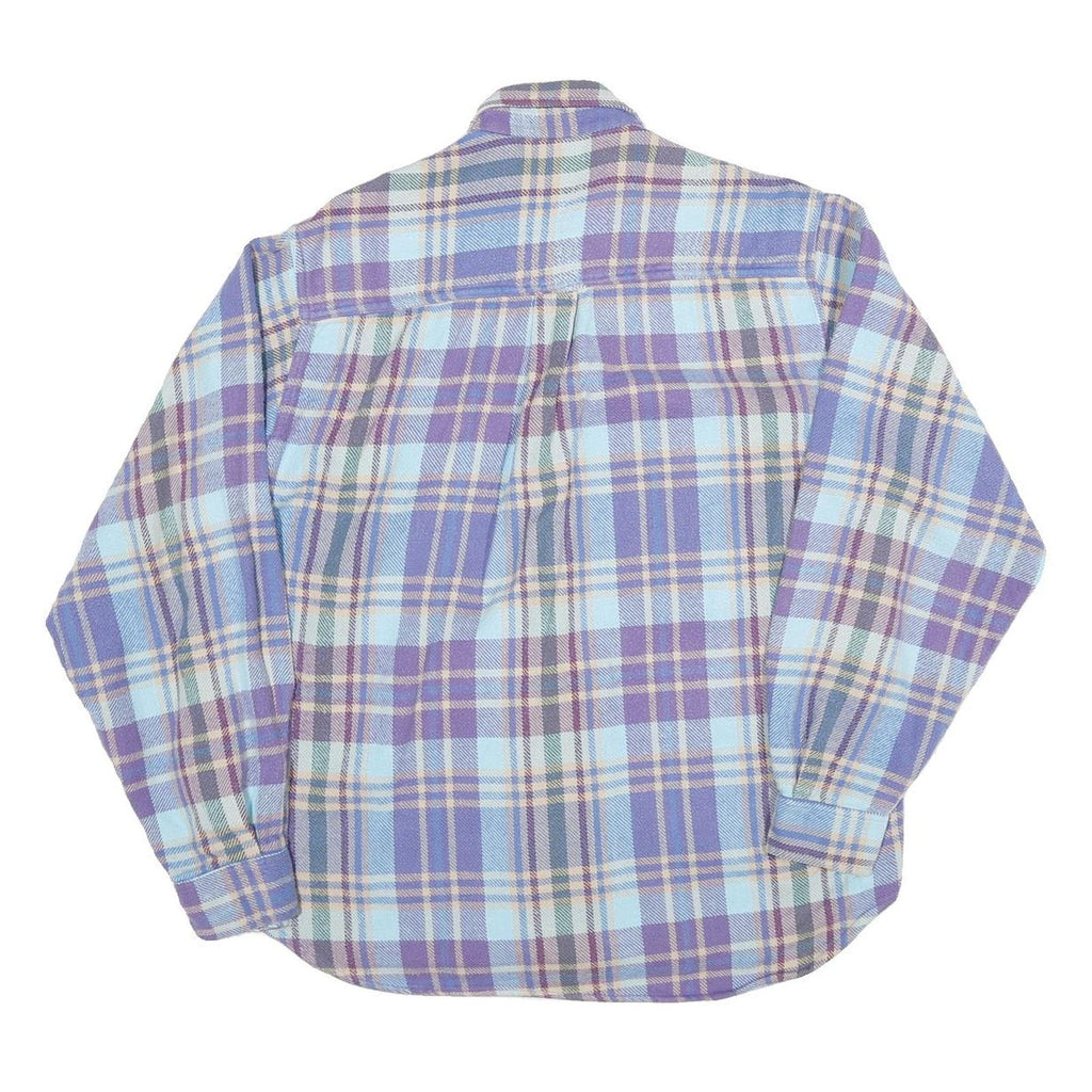 Mens Blue & Purple Check Shirt M Cotton Blend Workwear Relaxed Fit Casual