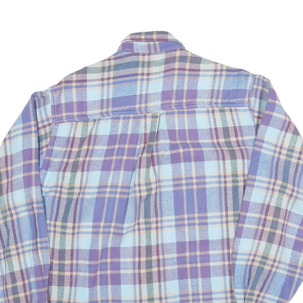 Mens Blue & Purple Check Shirt M Cotton Blend Workwear Relaxed Fit Casual