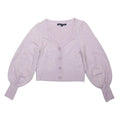 FRENCH CONNECTION Womens Lilac Plain Button Up Jumper Crew Neck Rib Knit Size S