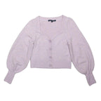 FRENCH CONNECTION Womens Lilac Plain Button Up Jumper Crew Neck Rib Knit Size S