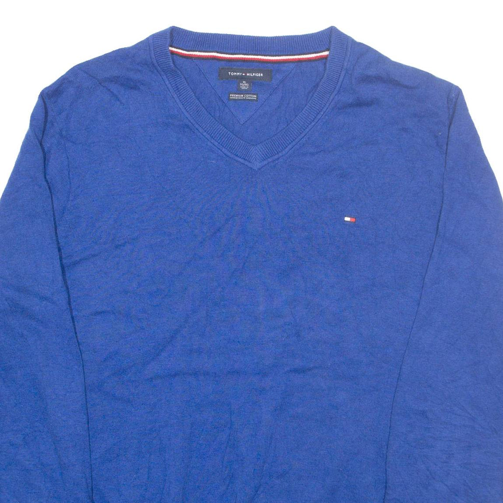 TOMMY HILFIGER Mens Jumper Blue V-Neck Tight Knit XL