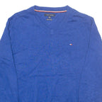 TOMMY HILFIGER Mens Jumper Blue V-Neck Tight Knit XL