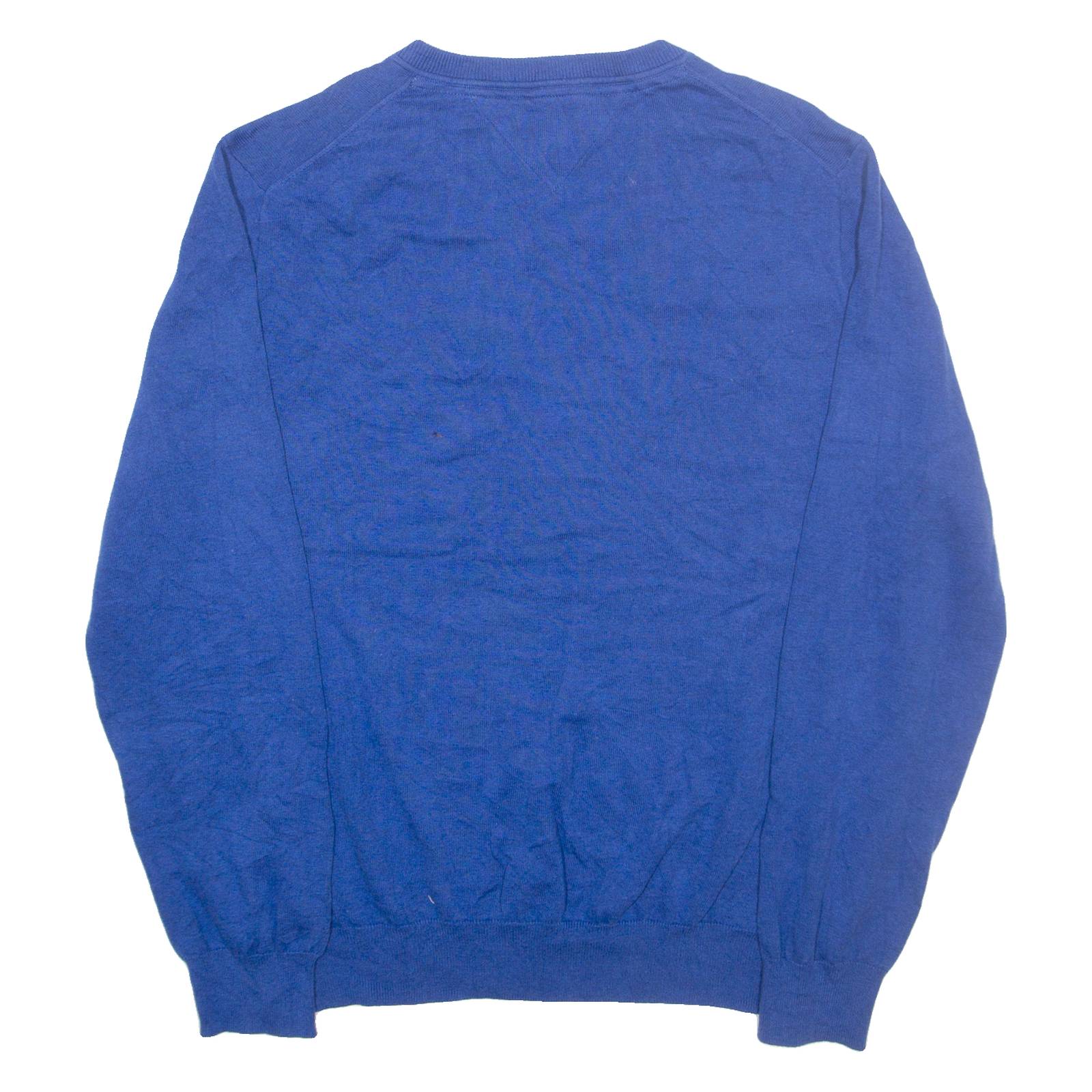 TOMMY HILFIGER Mens Jumper Blue V-Neck Tight Knit XL
