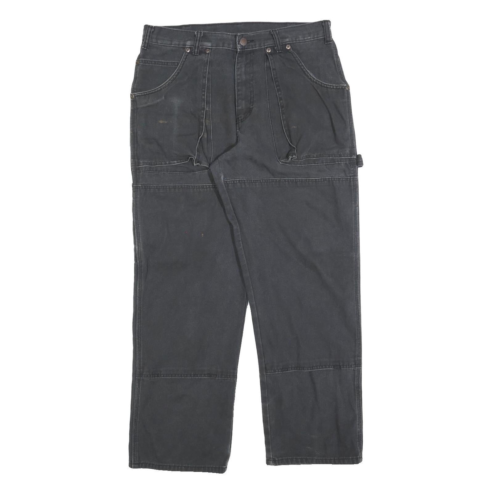 DICKIES Mens Regular Fit Black Cotton Blend Workwear Trousers W34 L30 Utility