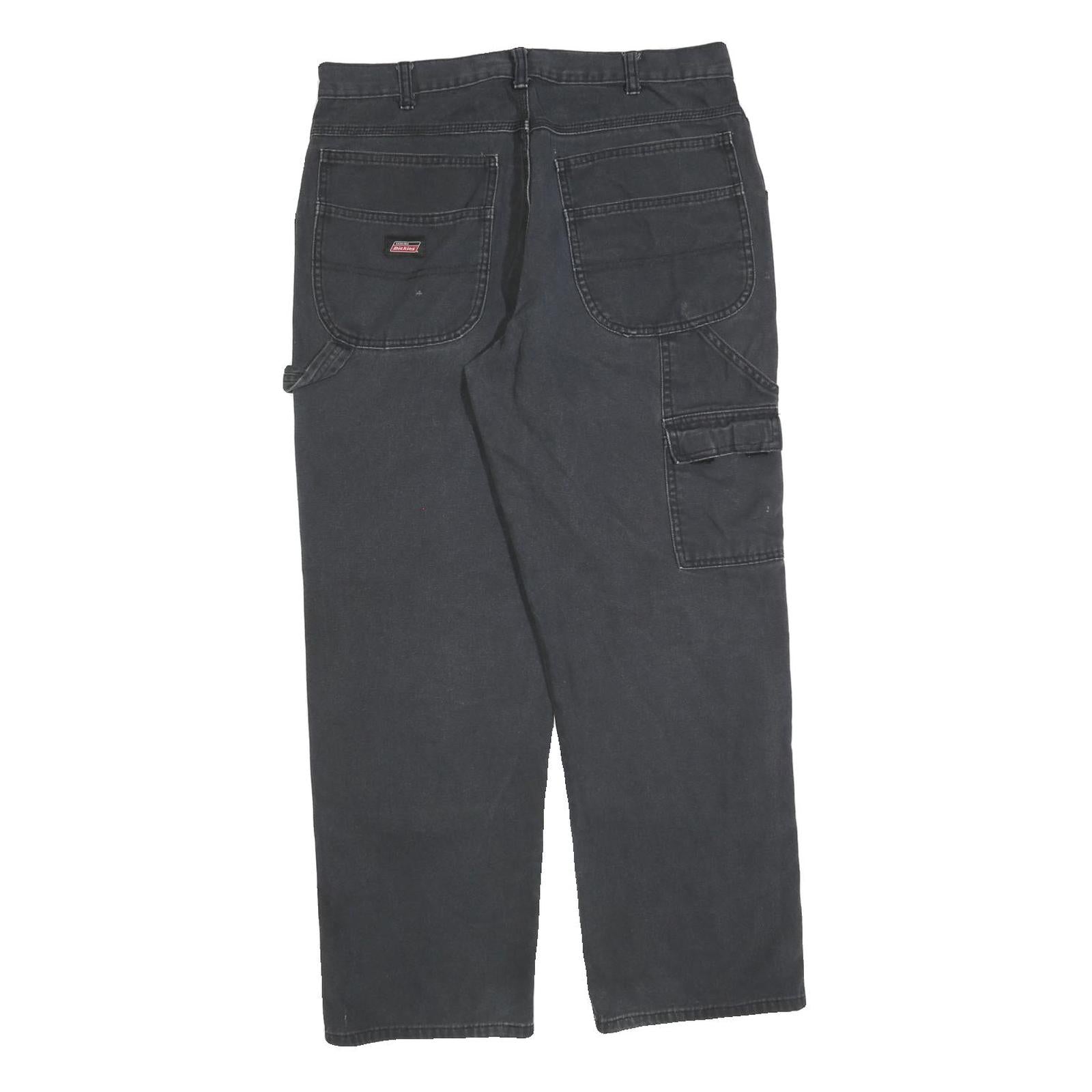 DICKIES Mens Regular Fit Black Cotton Blend Workwear Trousers W34 L30 Utility