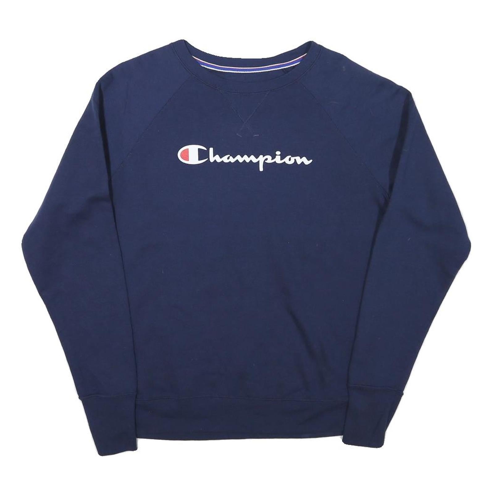 CHAMPION Mens Navy Blue Logo Crew Neck M Cotton Blend Pullover Sweatshirt