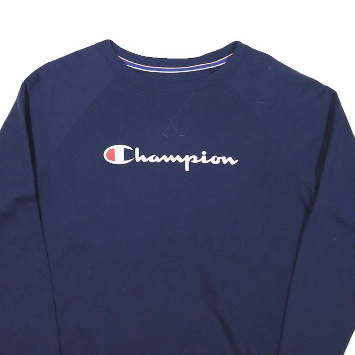 CHAMPION Mens Navy Blue Logo Crew Neck M Cotton Blend Pullover Sweatshirt