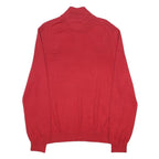 TOMMY HILFIGER Mens Red Pullover Plain Half Zip Cotton Jumper L Casual