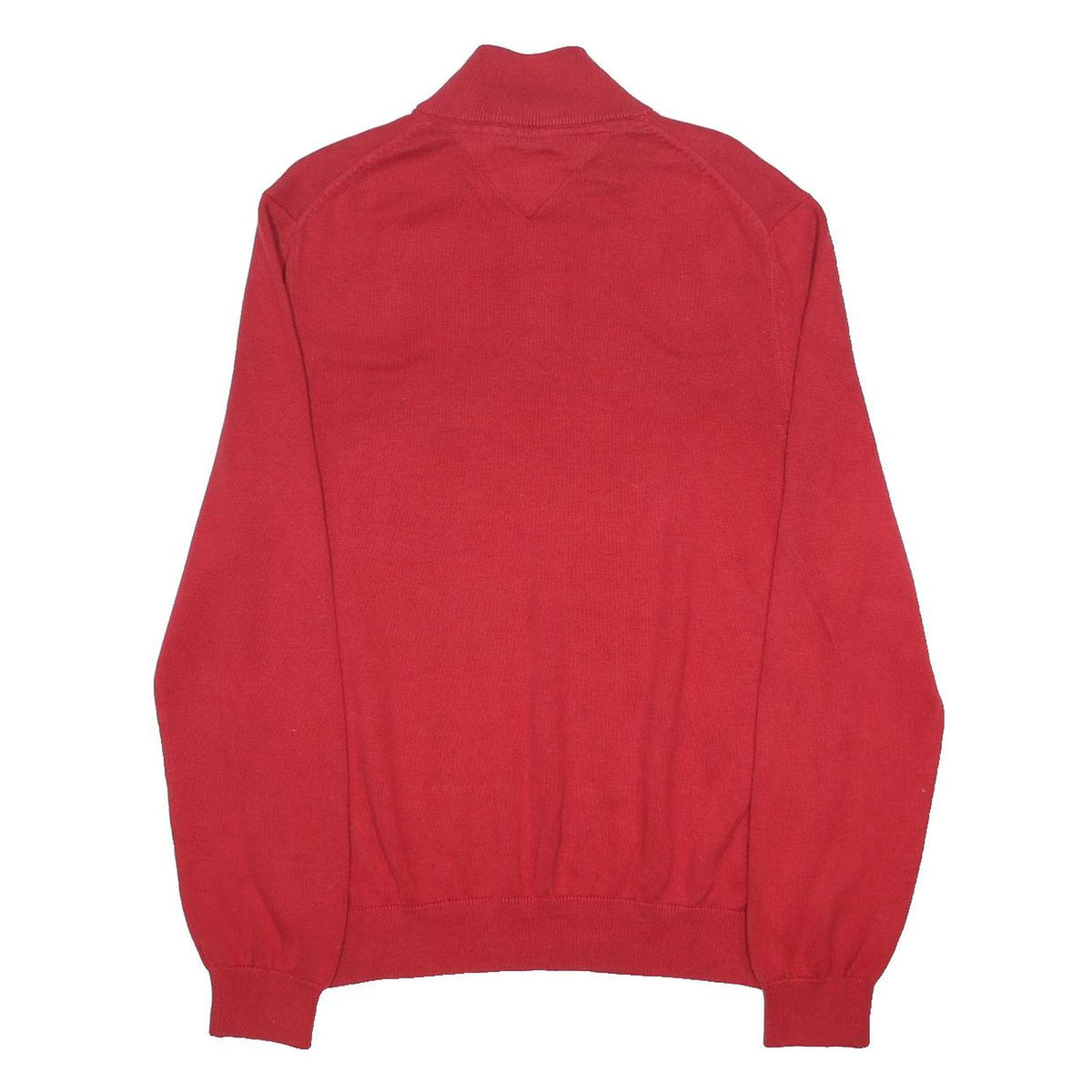 TOMMY HILFIGER Mens Red Pullover Plain Half Zip Cotton Jumper L Casual