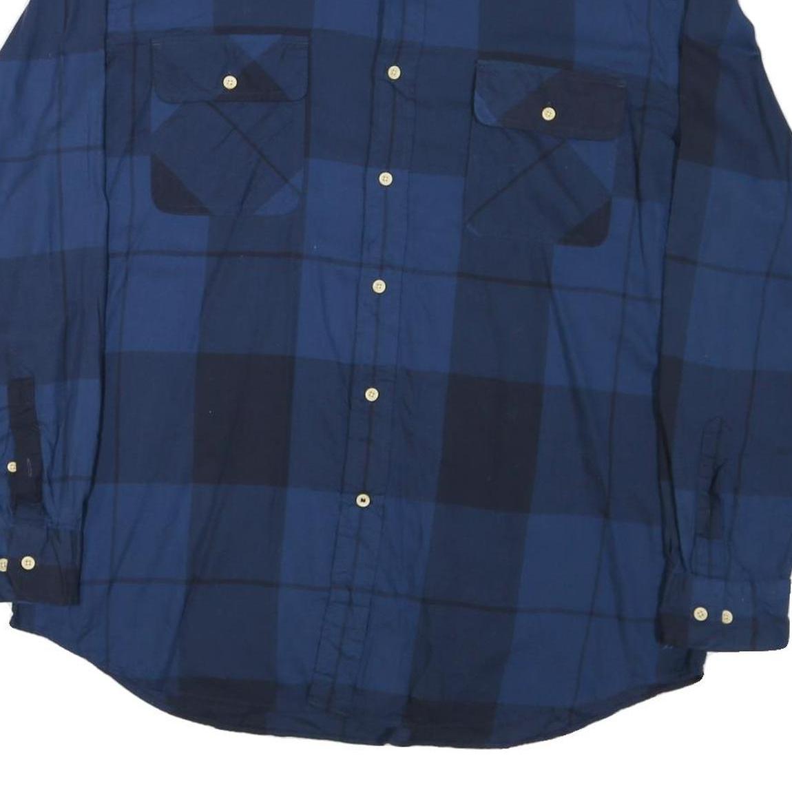 NAUTICA Mens Blue Check Shirt XL Cotton Blend Long Sleeve Classic Fit Casual