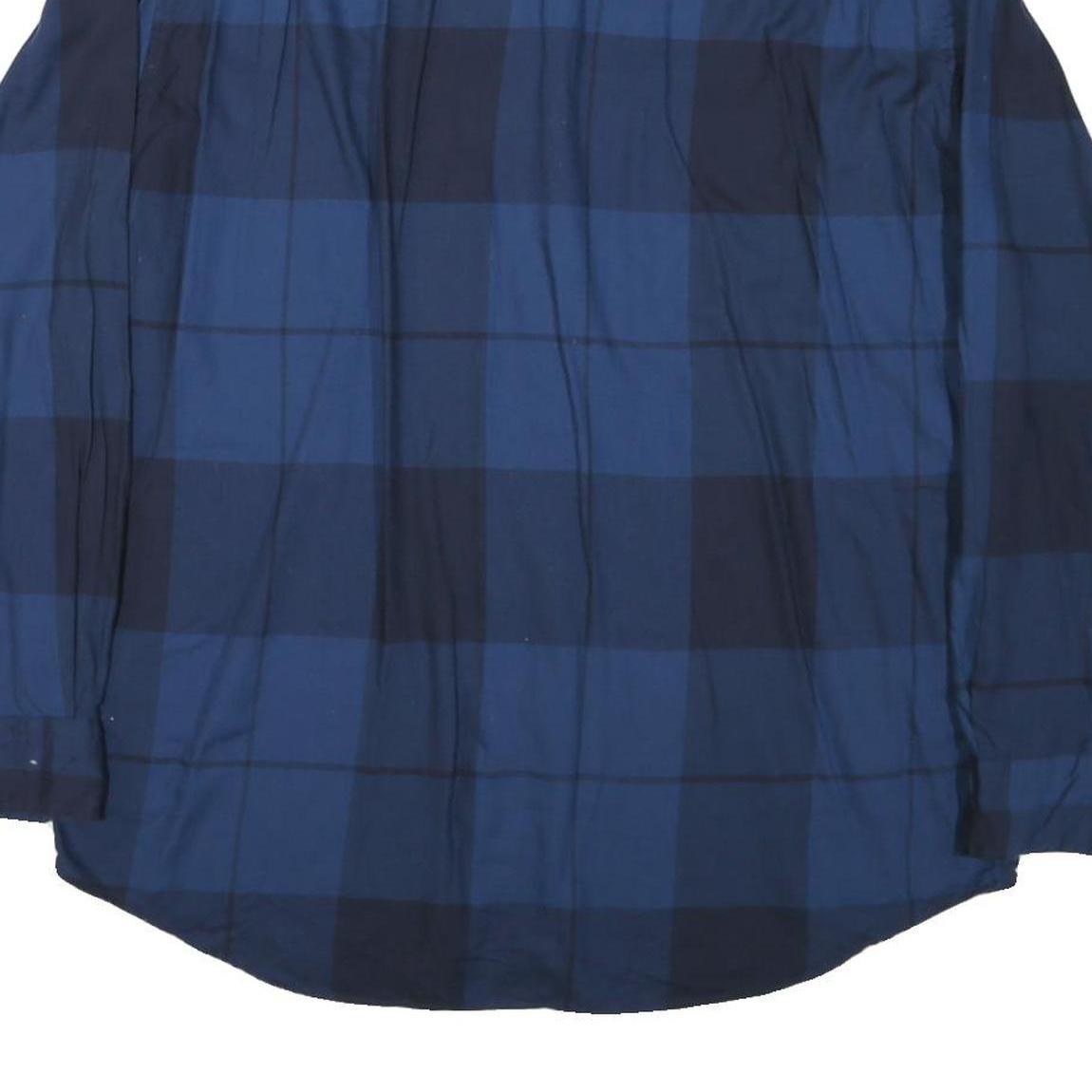 NAUTICA Mens Blue Check Shirt XL Cotton Blend Long Sleeve Classic Fit Casual