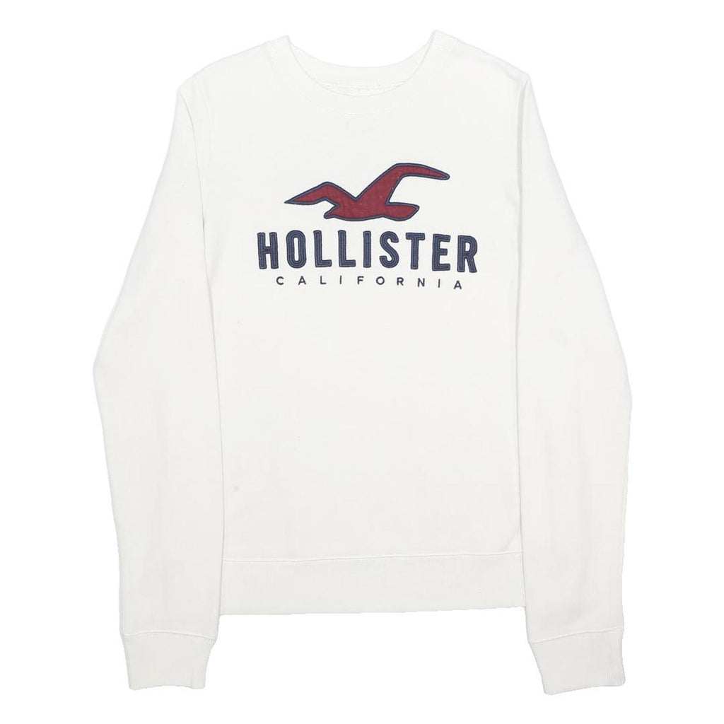 HOLLISTER Mens White Crew Neck XS Cotton Blend Pullover Sweatshirt Logo