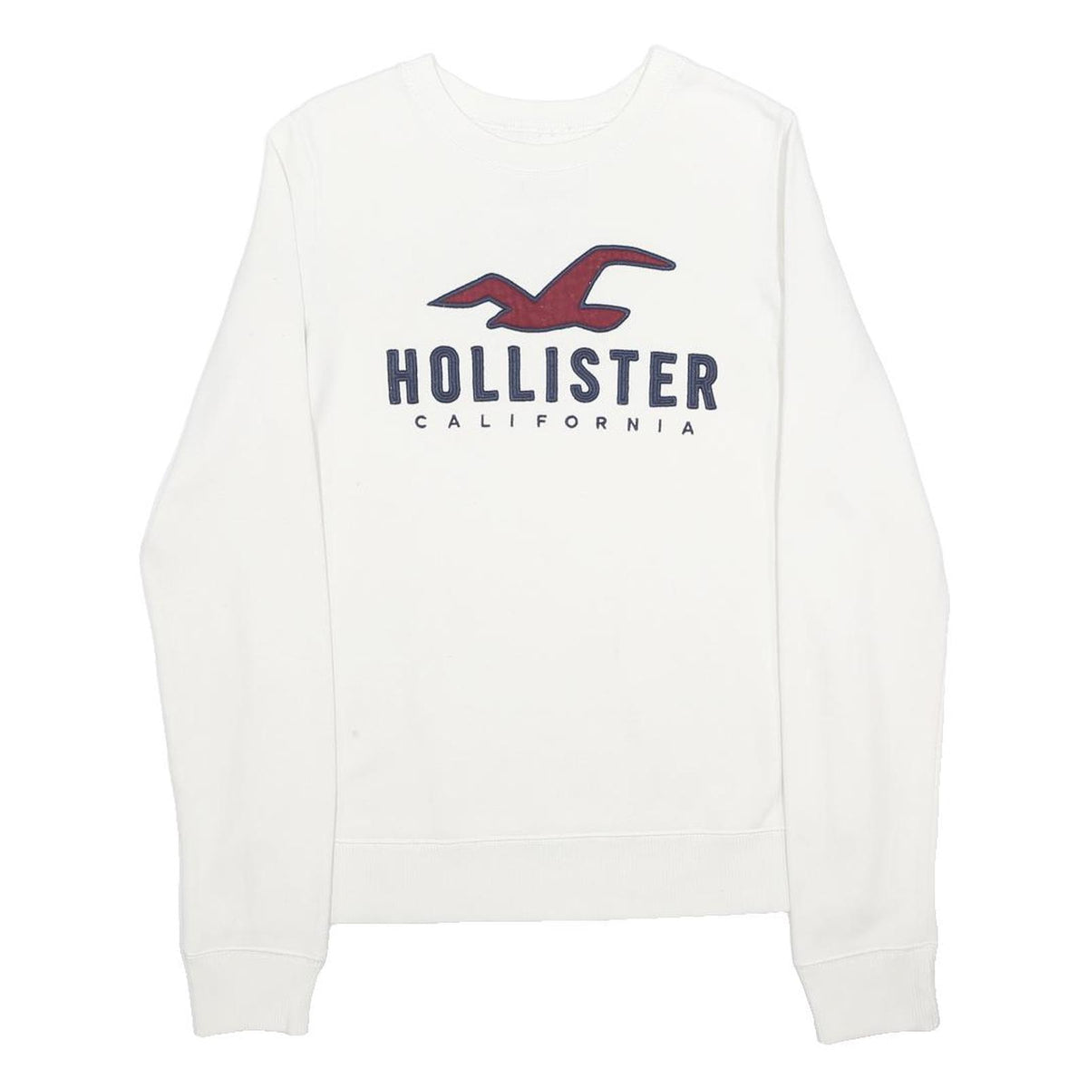 HOLLISTER Mens White Crew Neck XS Cotton Blend Pullover Sweatshirt Logo