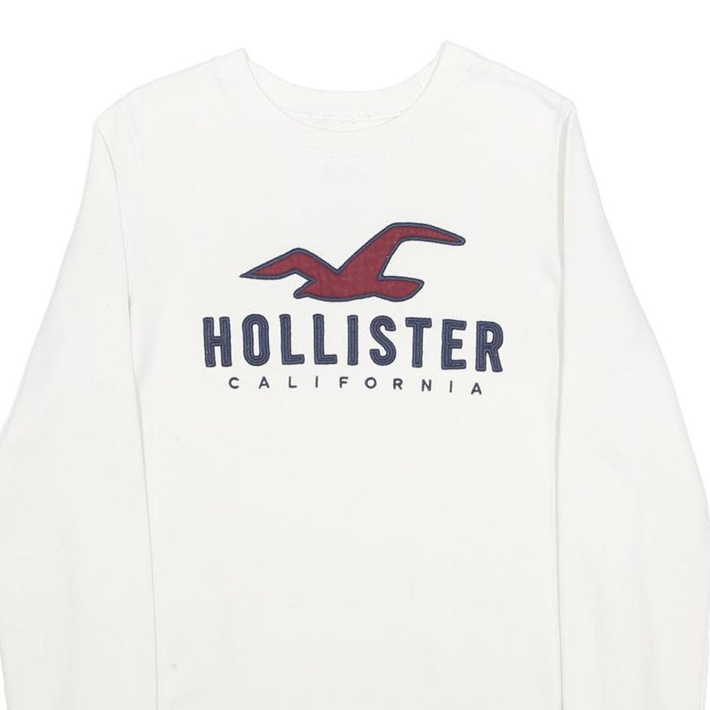HOLLISTER Mens White Crew Neck XS Cotton Blend Pullover Sweatshirt Logo